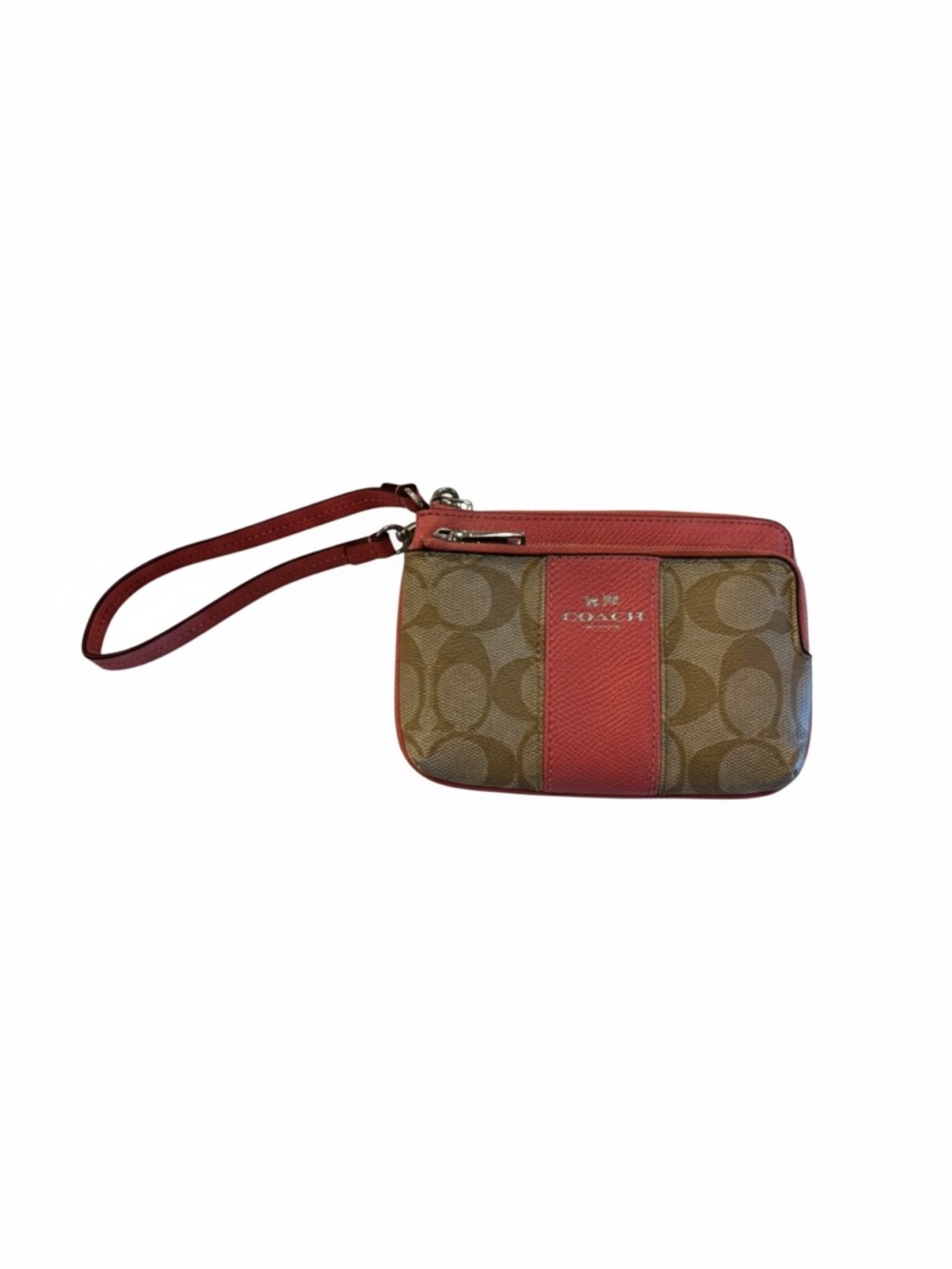 Coach Signature Canvas Wristlet in Coral and Tan - Picture 2 of 5